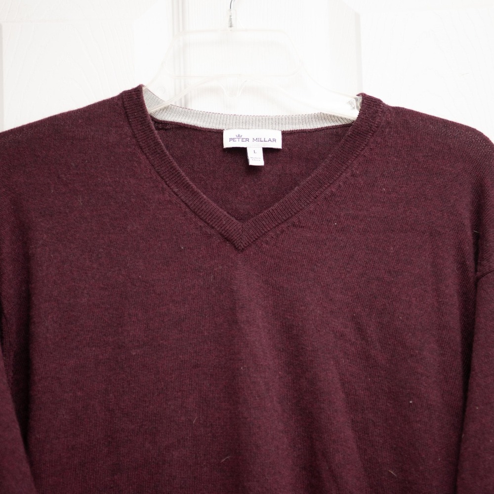 Peter Millar Sz L Burgundy Merino Wool Silk Sweater Old Money